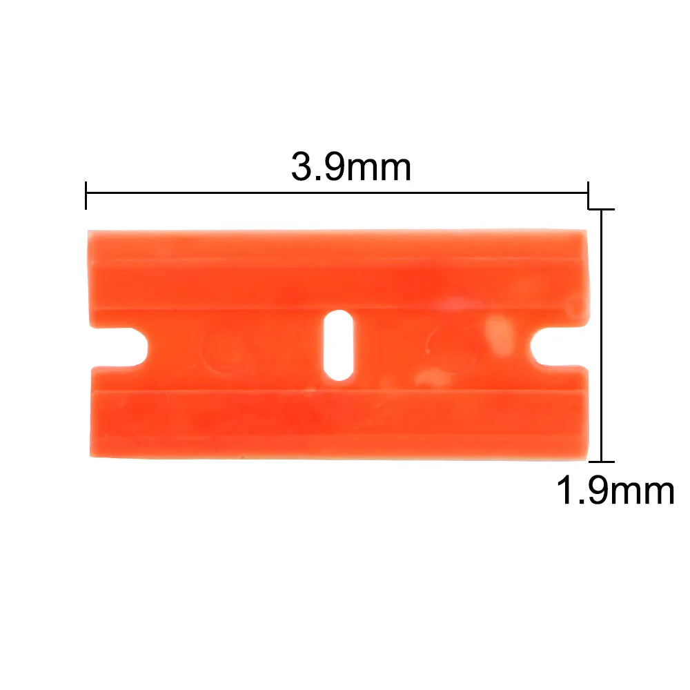 Precision Peel: 100pcs Double-Edged Plastic Razor Blades for Label, Tape, and Glue Removal