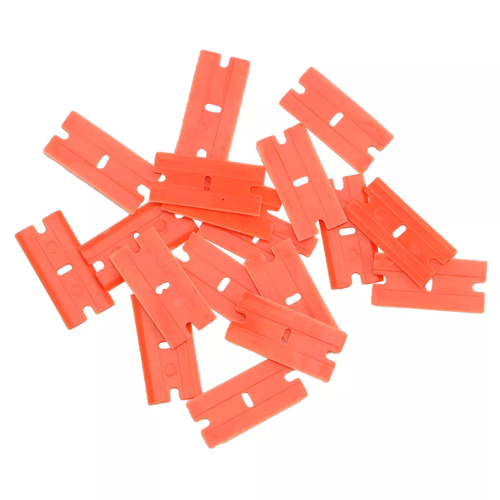 Precision Peel: 100pcs Double-Edged Plastic Razor Blades for Label, Tape, and Glue Removal