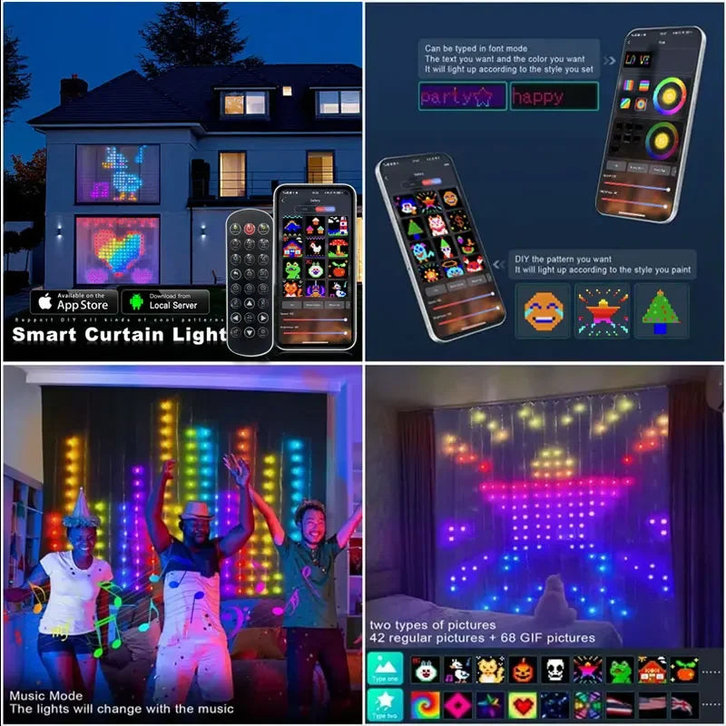 SmartGlow: 400LED Bluetooth Curtain Lights - RGB Fairy Lights for Window Decor