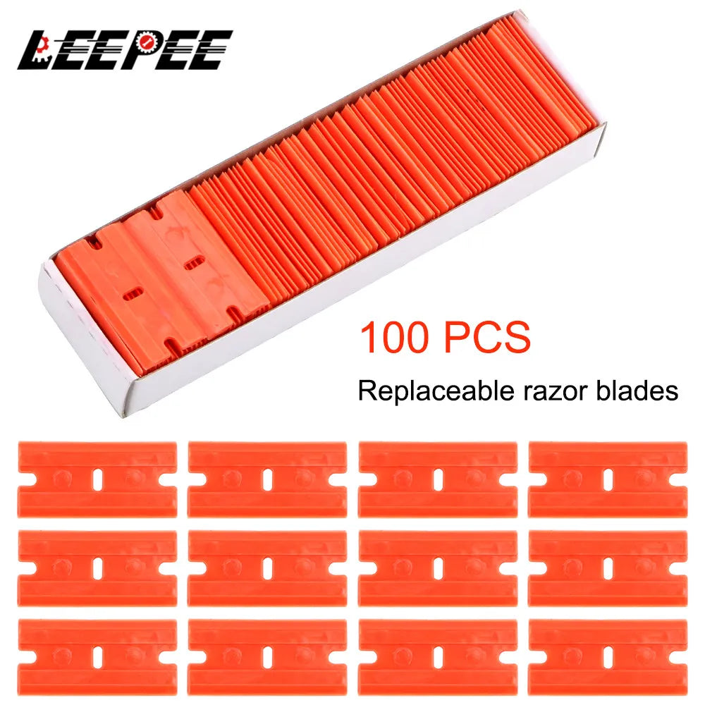 Precision Peel: 100pcs Double-Edged Plastic Razor Blades for Label, Tape, and Glue Removal